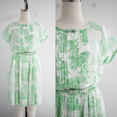 1960s Green and White Sheer Dress 