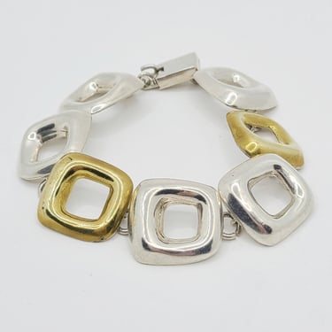 Oversized Two Tone Sterling Silver and Gold Tone / Brass Link Bracelet .925 - Chunky Bracelet - Mexico 