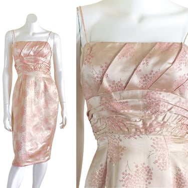 1960s pink satin sheath dress 