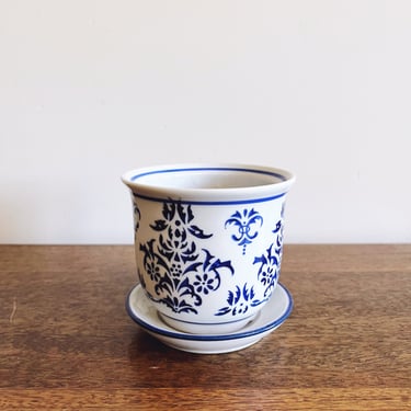 Vintage Porcelain Blue and White Small Planter 