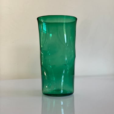 20th century handblown emerald green glass vase with dimples 