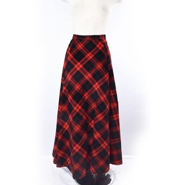 Red & Black Plaid Long Wool Skirt Vintage 1950's Mid Century 1960's Lined Maxi Skirt Dress Scotland Classic Preppy Traditional 