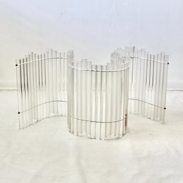 Frosted and Clear Tubular Lucite Acrylic Curved Coffee Table Base 