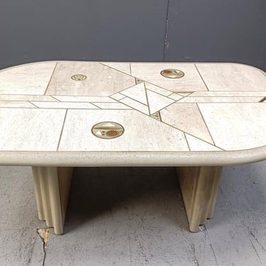 Paul Kingma attributed coffee table, 1980s - brutalist coffee table - slate coffee table - metal and stone table - kingma coffee table 