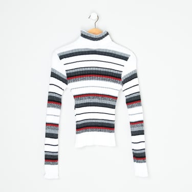 Vintage Y2k Fitted Ribbed Striped Turtleneck Sweater - 
