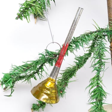 Antique 1950's Tin Horn Christmas Tree Ornament, Vintage Retro Decor 