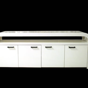 Contemporary Modern Custom Made Curved White Lacquer Credenza 