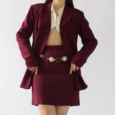 Vintage Merlot Silk Miniskirt Suit - W27