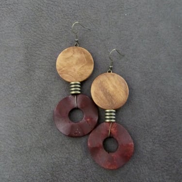 Large wooden bold statement earrings 44 