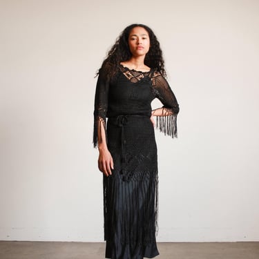 1920s Black Crochet Fringe Tunic 