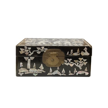 Chinese Distressed Black Lacquer Small MOP Inlay Box ws2217E 