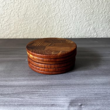 Vintage Dansk Teak Drink Coasters, Designed by Jens Quistgaard, Dansk JHQ, Teak Coasters, Set of 6, Round Coasters, Dansk Wood Coaster 