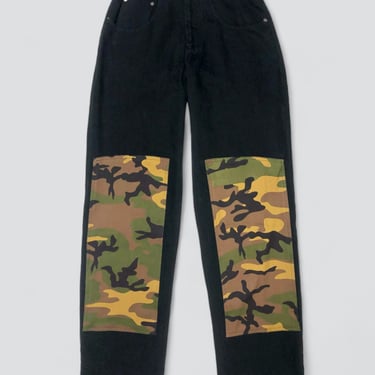 Black Denim Camo Patch Baggy Jean