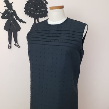 Vintage 1960's Black Dress / 60s Sheath Cotton Dress XL 