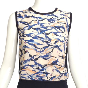 SALAVATORE FERRAGAMO- 1990s Print Silk & Knit Vest, Size XS