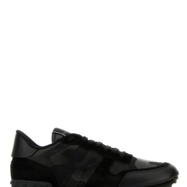 Valentino Garavani Men Black Fabric And Leather Rockrunner Camouflage Sneakers