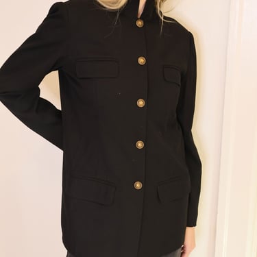 Vintage PLEIN SUD Black Minimalist Military Jacket with Bronze Star Buttons + Multi Pockets Y2K Band Jacket FR 40 s m 