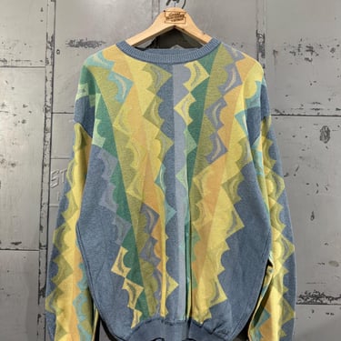 Vintage St Croix  Knit Sweater with Striped and geometric Details Light weight 