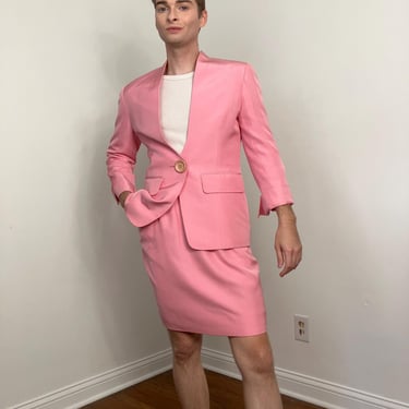 80s / Early 90s Christian Dior Boutique numbered pink silk skirt suit 