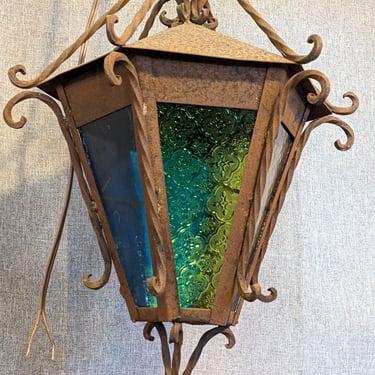 Vintage Pendant Light with Stained Glass