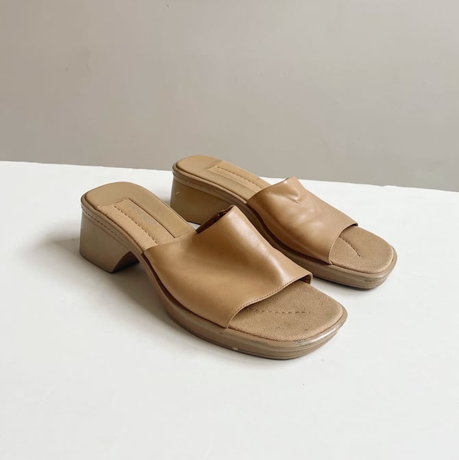 Beige Chunky Heeled Sandals | Size 9.5