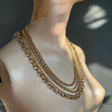 Vintage 90s Multi Strand Gold Chain Necklace 
