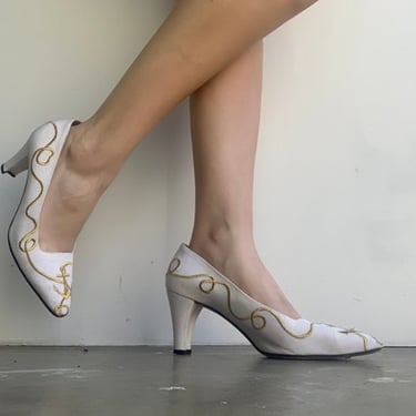 ESCADA 80’s White and Gold Anchor Heels by VintageRosemond
