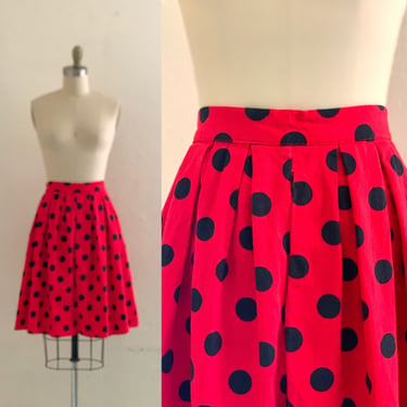 vintage red polka dot pleated skirt 