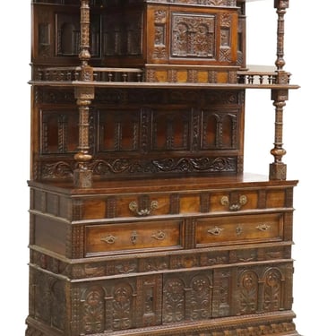 Antique Sideboard, Spanish Renaissance Revival, Arcaded, Foliated, 19th C,  1800s!