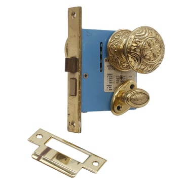 Repro Polished Brass 4 Fold Door Knob Left Hand Privacy Door Lock Set