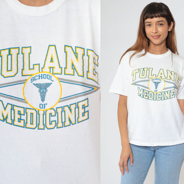 Tulane School Of Medicine Shirt 90s New Orleans University Tee Shirt Vintage Tshirt Graphic College T Shirt 1990s White Champion Medium 