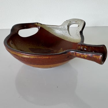 Vintage Artistic Handcrafted Pottery Bowl with Unique Handles 