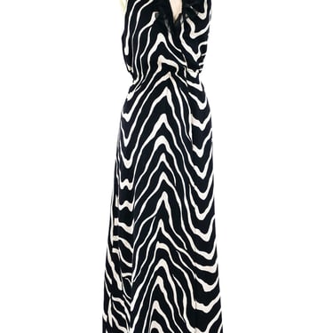 Zebra Striped Ruffled Halter Gown