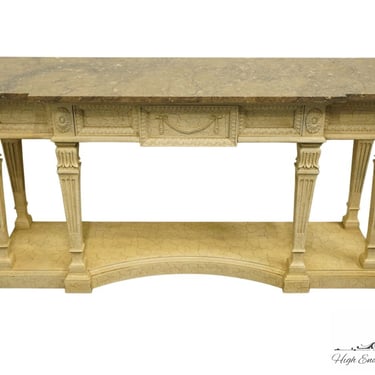 FARCHER Antiqued White / Cream Italian Neoclassical Tuscan Style 58" Entryway Console Table w. Granite Top 8956 