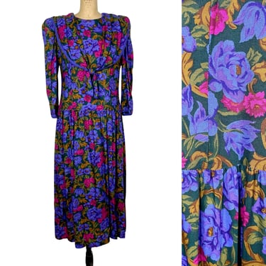 Vintage 1980s floral print dress by Lanz - size med - large 