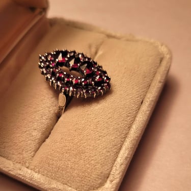 Antique 1920s Art Deco Bohemian Garnet French 900 Silver Ring, Size 8, gift for her 