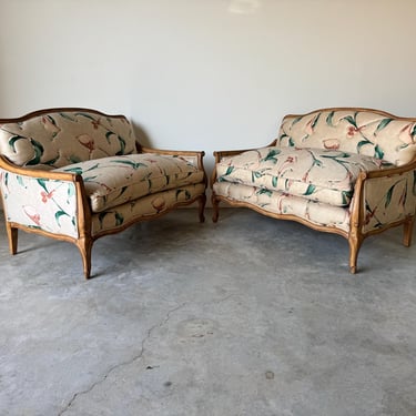 Pair of Vintage Louis XV-Style Carved Wood Loveseats 