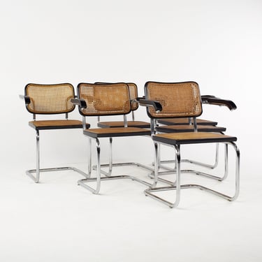 Marcel Breuer for Stendig Cesca Mid Century Ebonized and Cane Back Dining Chairs - Set of 6 - mcm 