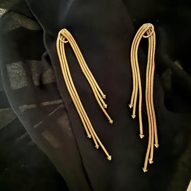Vintage Statement Earrings, Long Chain Fringe, Serpentine Chains, Tassel Earrings, Studs Pierced 