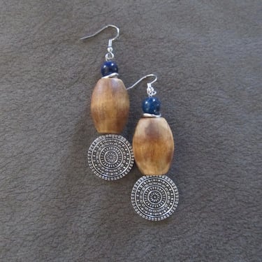 Stained wooden and mandala earrings 