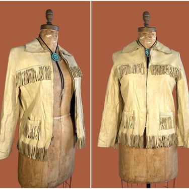 REX BELL'S Walking Box Brand Vintage 50s Leather Fringe Jacket | 1950s Tan Goat Skin Western | 40s 1940s Cowgirl, Rockabilly, VLV | Medium 