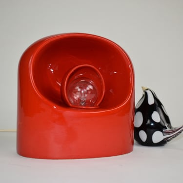 Rare Mid Century Red Ceramic Lamp by Marcello Cuneo, Italy Design Light, Table Lamp from 1960's, Vintage Ceramic Lamp, MCM Handmade Light 