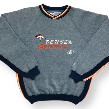 Vintage 90s Logo Athletic Denver Broncos Football Striped & Embroidered NFL Crewneck Sweatshirt Pullover Size Medium/Large 