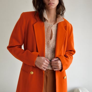 orange wool double breasted long line blazer 