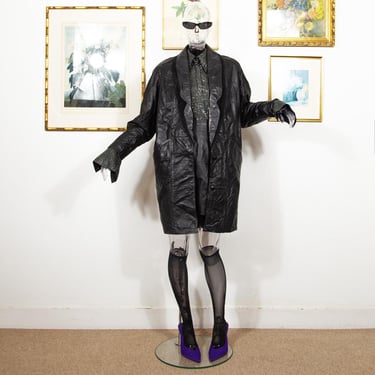 Vintage 80s Pelle Studio Black Genuine Leather Jacket Oversized Blazer Coat Single Breasted Size S 