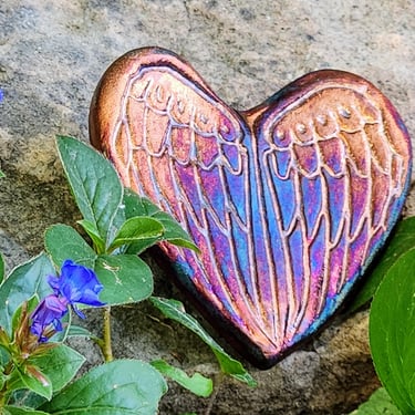 Handmade Raku Heart with Angel Wings~Fine Ceramic Art, Gifts for Her 