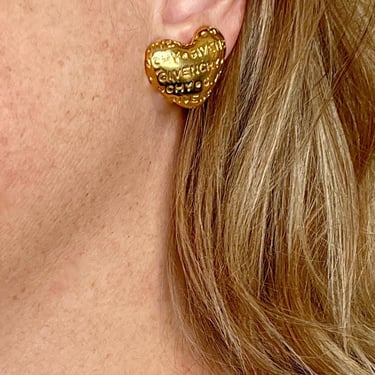 Vintage 80s Givenchy Puffy Heart Earrings 