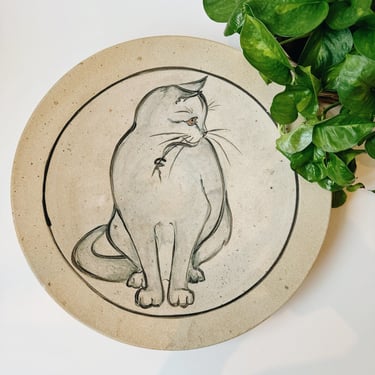 Large Stoneware Platter with Cat Design