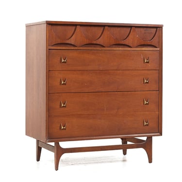 Broyhill Brasilia Mid Century Walnut 5-Drawer Highboy Dresser - mcm 