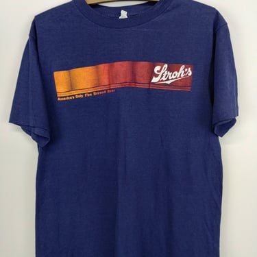 L 70s Lexington Stroh's Minnesota Beer T-Shirt Large Polyester Cotton Black 1990s 2000s Hammes Wisconsin Midwest 